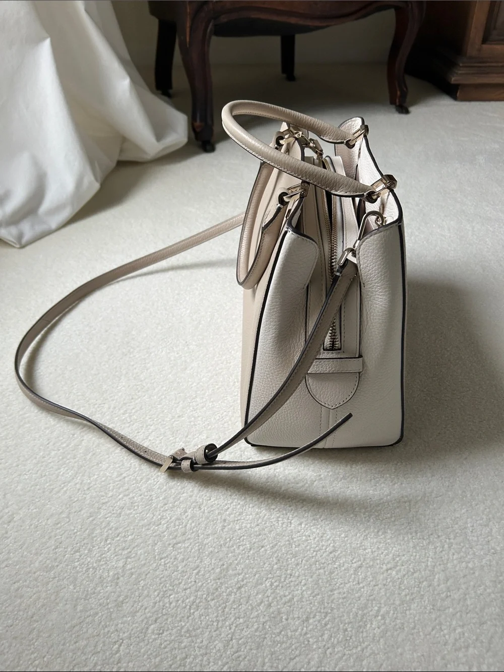 kate spade Pebbled Leather Satchel in Taupe